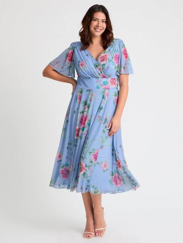 

Платье миди Victoria Floral с рукавами ангел Scarlett & Jo, Blue/Pink