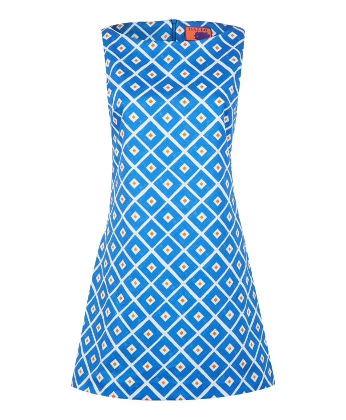 

Женское синее короткое хлопковое платье без рукавов с ромбовидным узором Gallo, мультиколор