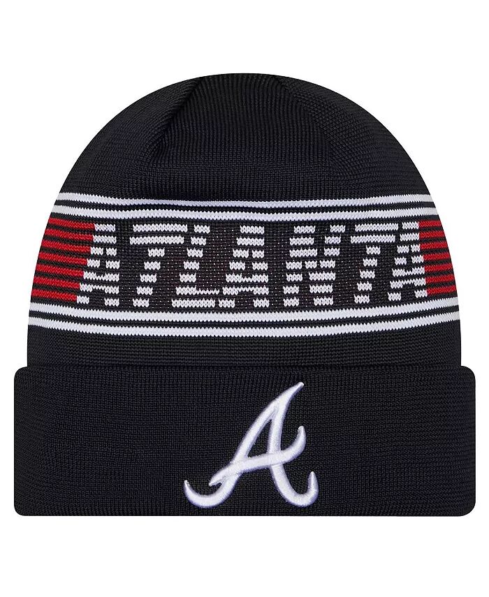 

Мужская темно-синяя вязаная шапка Atlanta Braves Authentic Collection с манжетами New Era