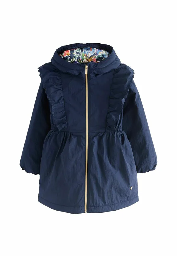 Зимнее пальто прямого кроя с оборками Laura Ashley, Navy