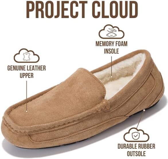 Мужские тапочки Project Cloud из 100 натуральной кожи с стелькой из пены с эффектом памяти - нескользящие и легкие тапочки для дома и улицы для мужчин (Oswin), Chestnut Suede — фото 2