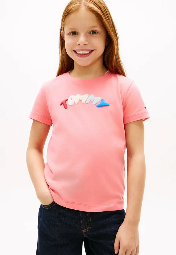 Футболка с круглым вырезом и текстурированным логотипом Tommy Hilfiger, Tropical Blush