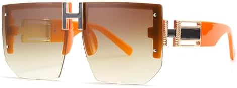 

Большие солнцезащитные очки без оправы для женщин и мужчин, модные винтажные квадратные солнцезащитные очки с плоской верхней частью, защита от УФ-излучения UV400 MTZJH, C5