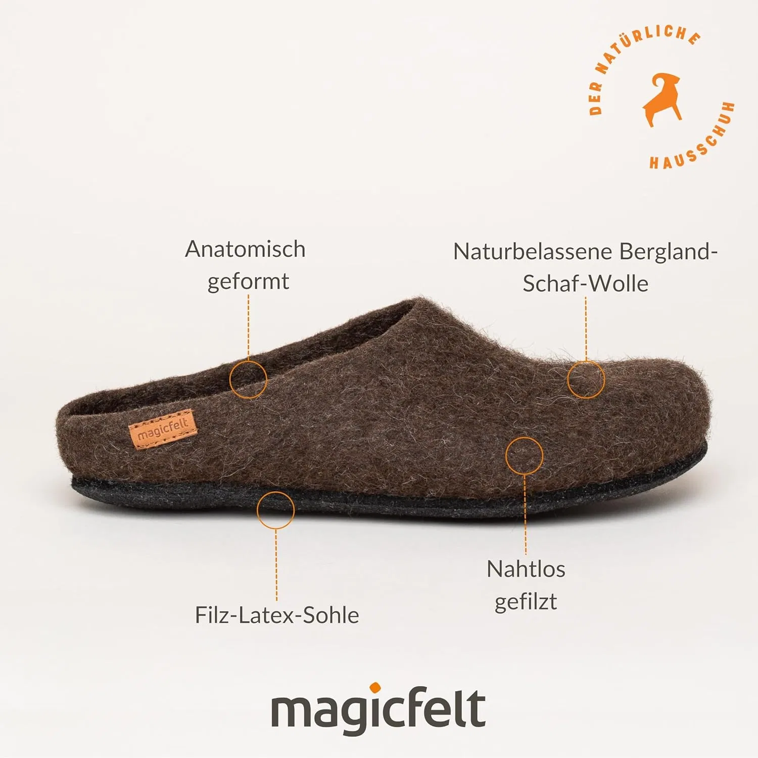 Войлочные тапочки Magicfelt от 719 - Тапочки для мужчин и женщин | Шерстяные туфли унисекс - 100% неокрашенная шерсть редких пород овец - Нескользящая войлочная подошва, Mountain Sheep Brown — фото 3