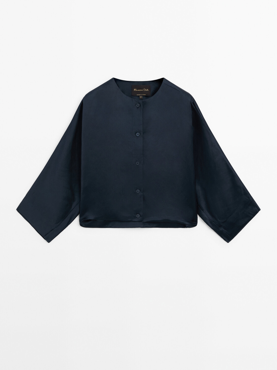 

Комбинированная куртка-бомбер из струящегося атласа Massimo Dutti, синий