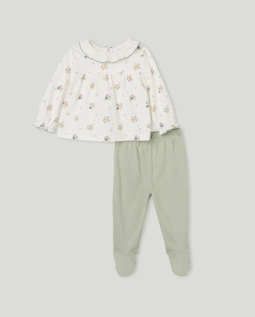 

Длинная пижама для мальчика с цветами Cotton Juice, зеленый