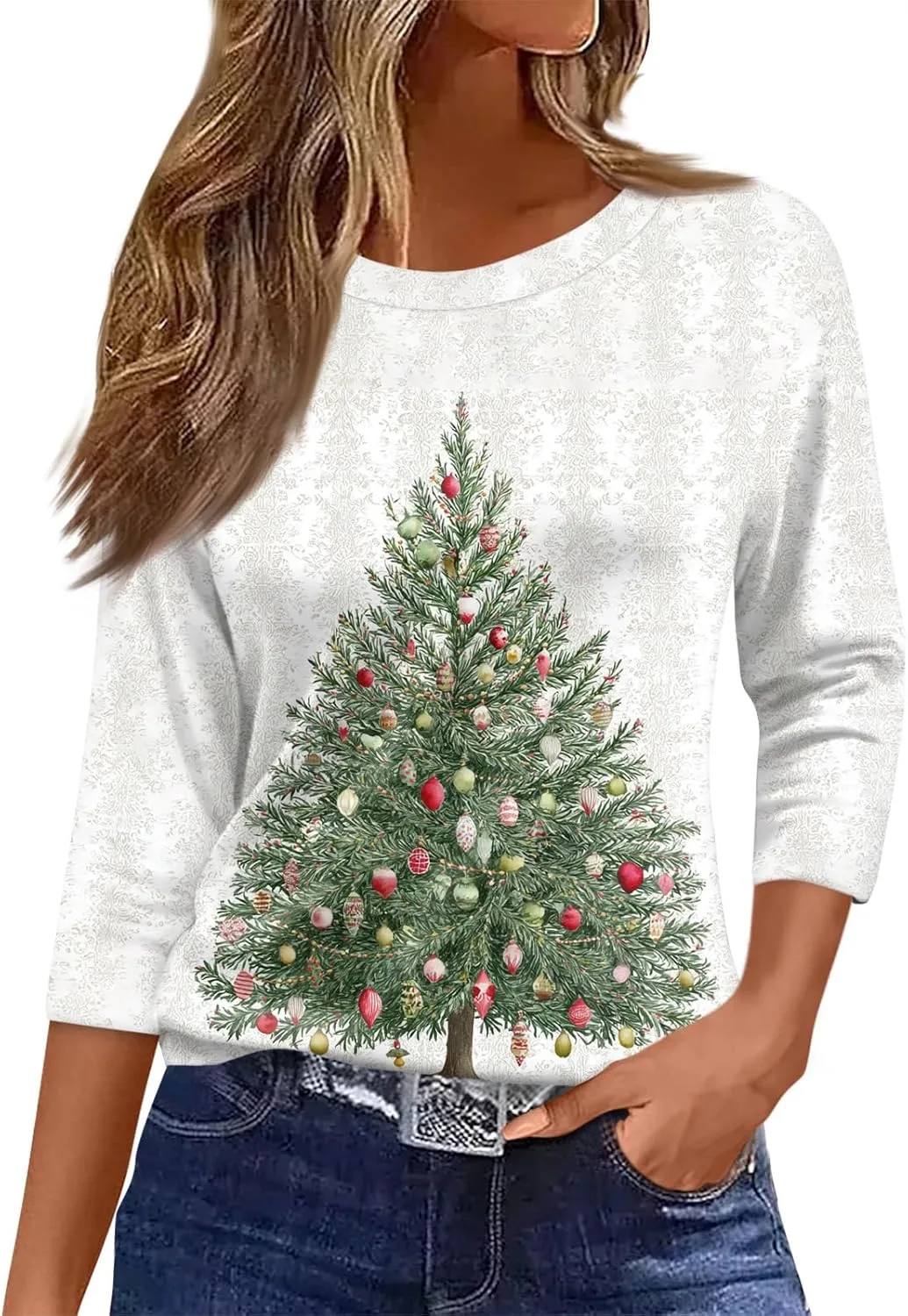 

Женская рождественская блузка с 3/4 рукавом и принтом