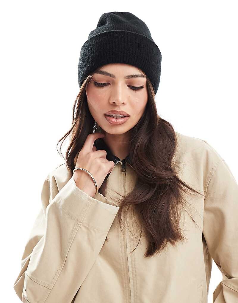

ASOS DESIGN – черная шапка-подкатка плотной вязки