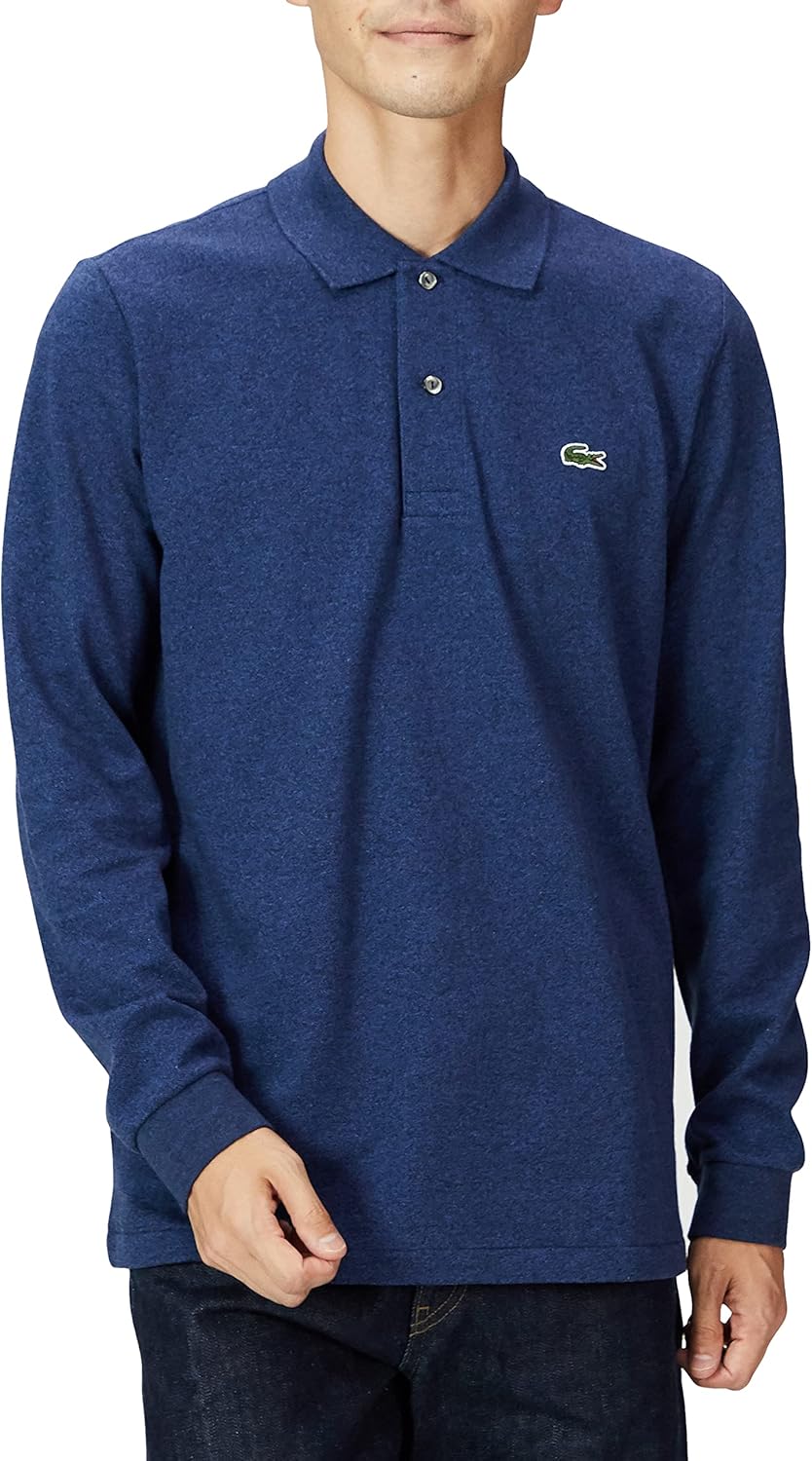 

Мужская поло-рубашка с длинными рукавами в рубчик, цвет меланж, L1313 Lacoste, синий