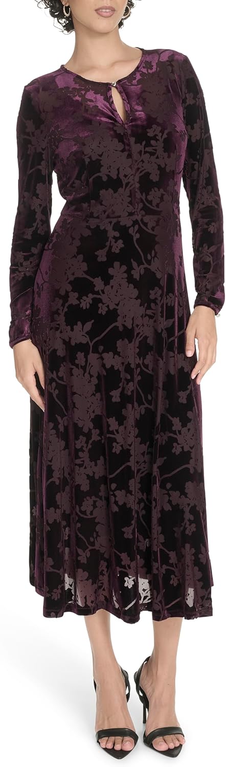 

Женское платье миди с длинными рукавами и вырезом-каплей от Tommy Hilfiger, Aubergine