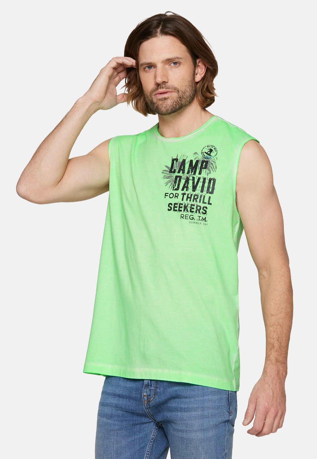 

Майка OIL DYED MIT LABEL PRINTS Camp David, неоновый зеленый
