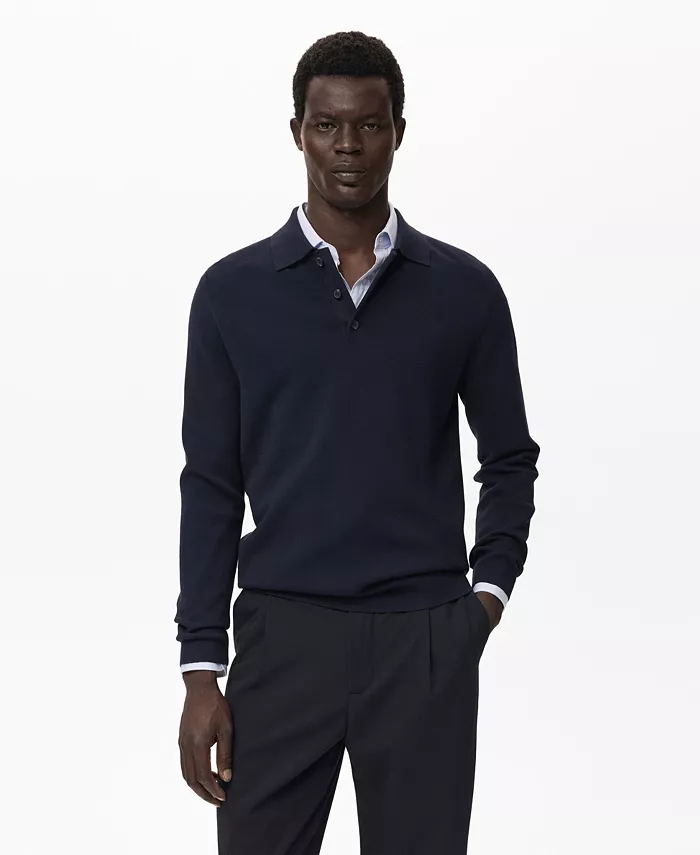 

Мужской вязаный свитер с воротником-поло Mango, синий