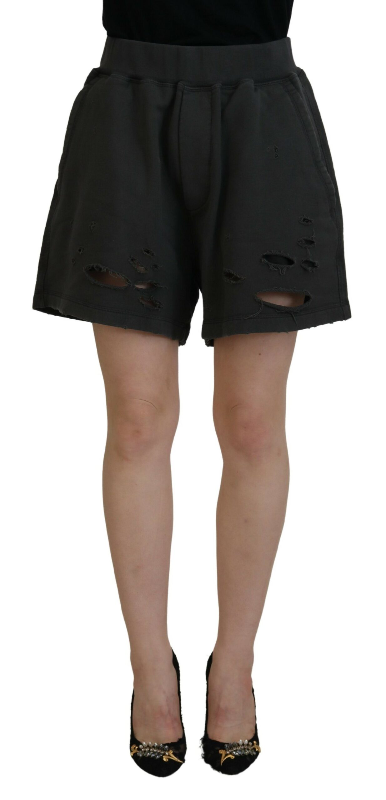

Черные хлопковые рваные зауженные шорты со средней талией Dsquared2