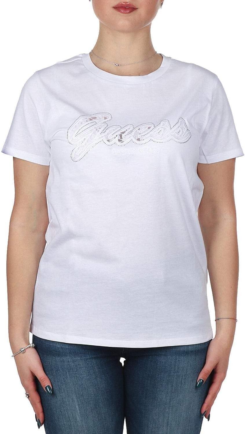 

Женская футболка Guess Eco с коротким рукавом и кружевным логотипом, Pure White, Белый, Женская футболка Guess Eco с коротким рукавом и кружевным логотипом, Pure White