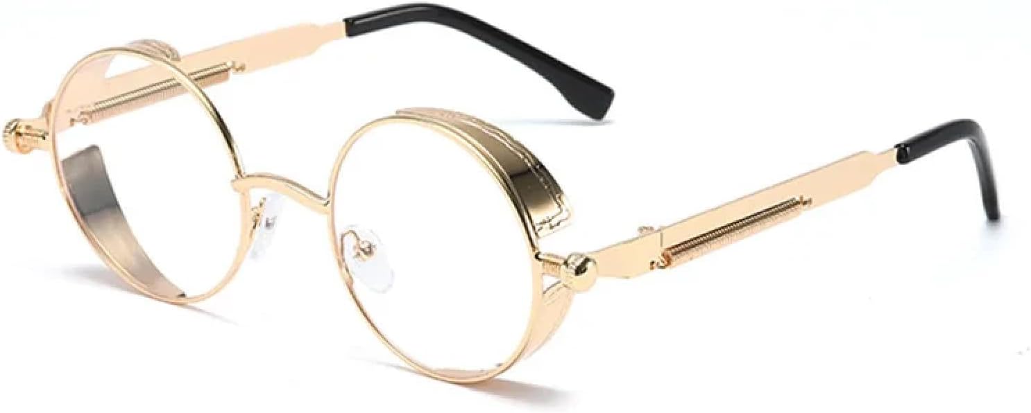 

Солнцезащитные очки с защитой от УФ-излучения UV400 для женщин и мужчин | Панк, металл, стимпанк, круглые | для занятий спортом на открытом воздухе DSVIGF, Golden Clear