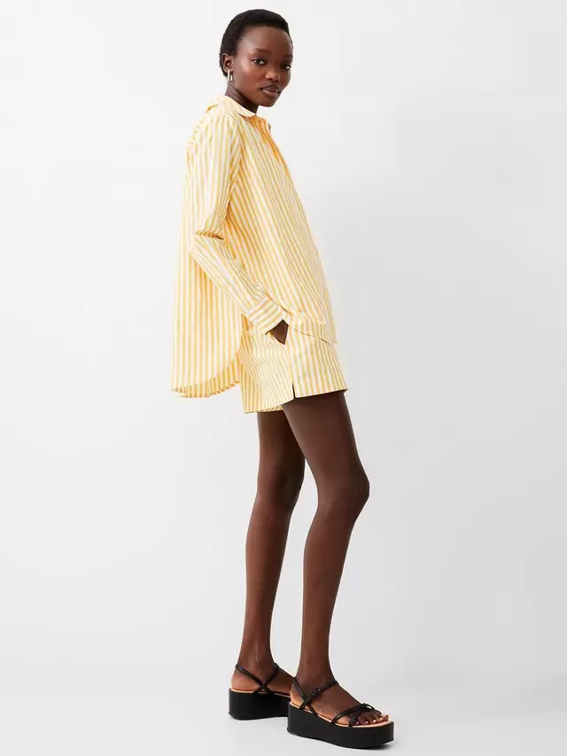 

Рубашка French Connection Stripe Relaxed, цвет banana/linen white
