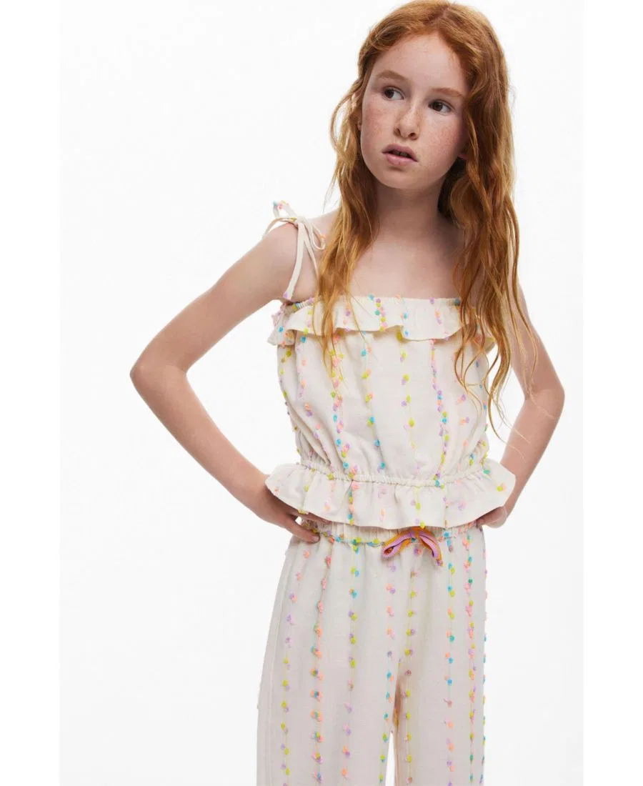 Детский топ с помпонами на бретелях Desigual, белый