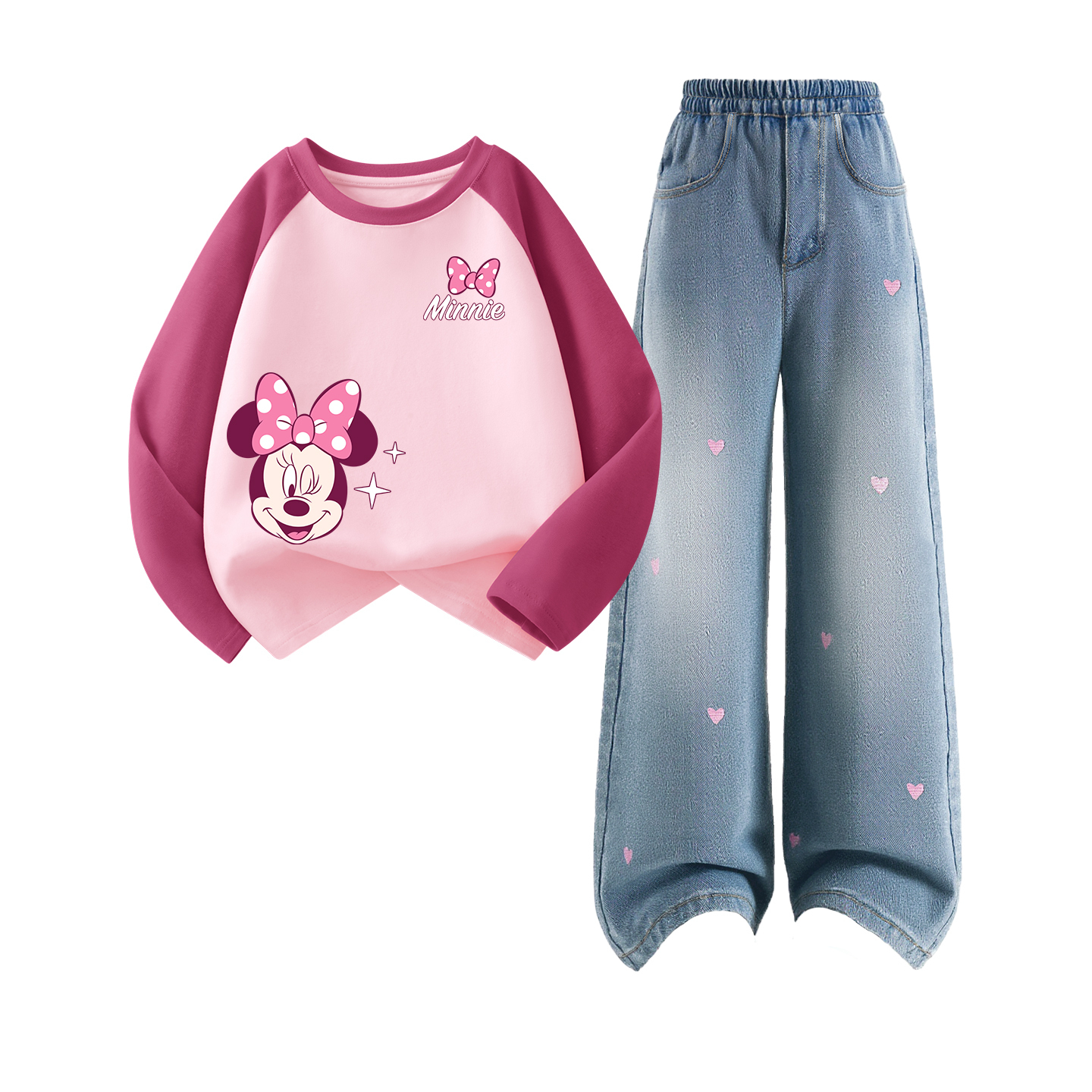 Детская повседневная спортивная одежда Disney, Di Elegant Cherry K Rubber Red+Solid Color Sea Salt Blue — фото 4