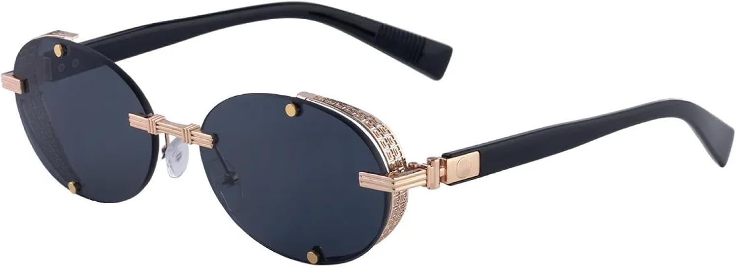 

Солнцезащитные очки с защитой от УФ-излучения UV400 | Стиль стимпанк, овальные, металлические | Для женщин и мужчин, для занятий спортом на открытом воздухе и вождения DSVIGF, Gold Black