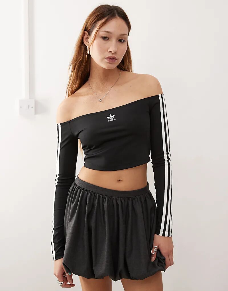 

Футболка с длинными рукавами и открытыми плечами Adicolor черного цвета adidas Originals