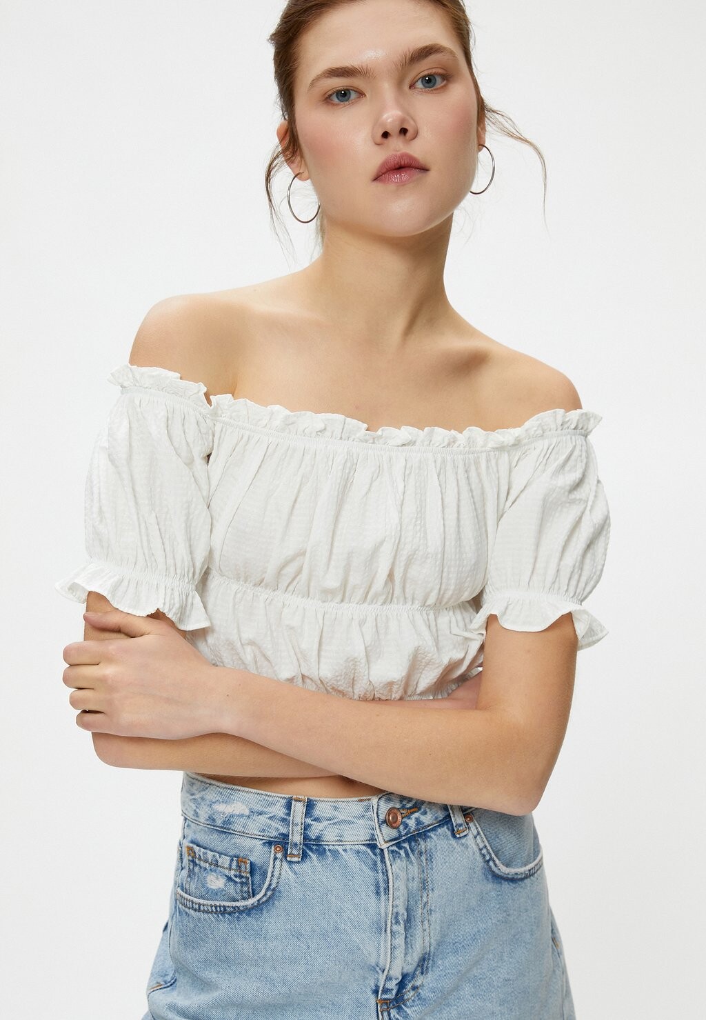 

Блуза PUFF SLEEVE RUFFLE OFF SHOULDER Koton, белый