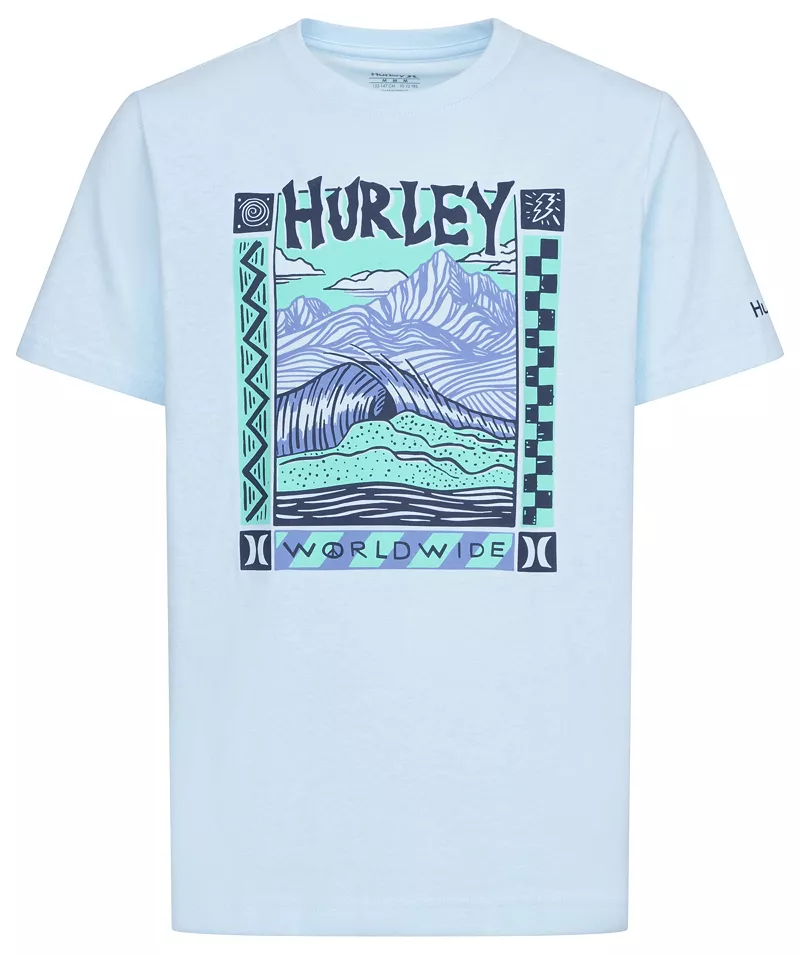 

Футболка с графическим плакатом Hurley для мальчиков, цвет Blue Tide Heather