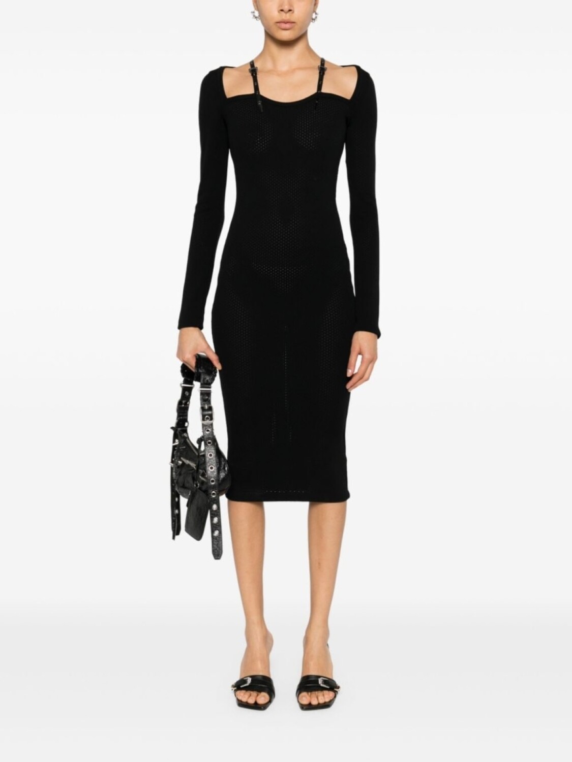 Versace Jeans Couture трикотажное платье миди с пряжками Baroque, черный — фото 2
