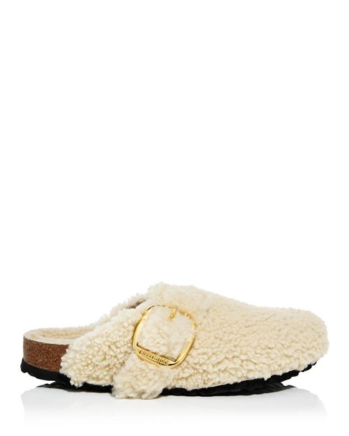 Женские сабо из овчины Тедди с большой пряжкой Boston Birkenstock, цвет Ivory/Cream — фото 3