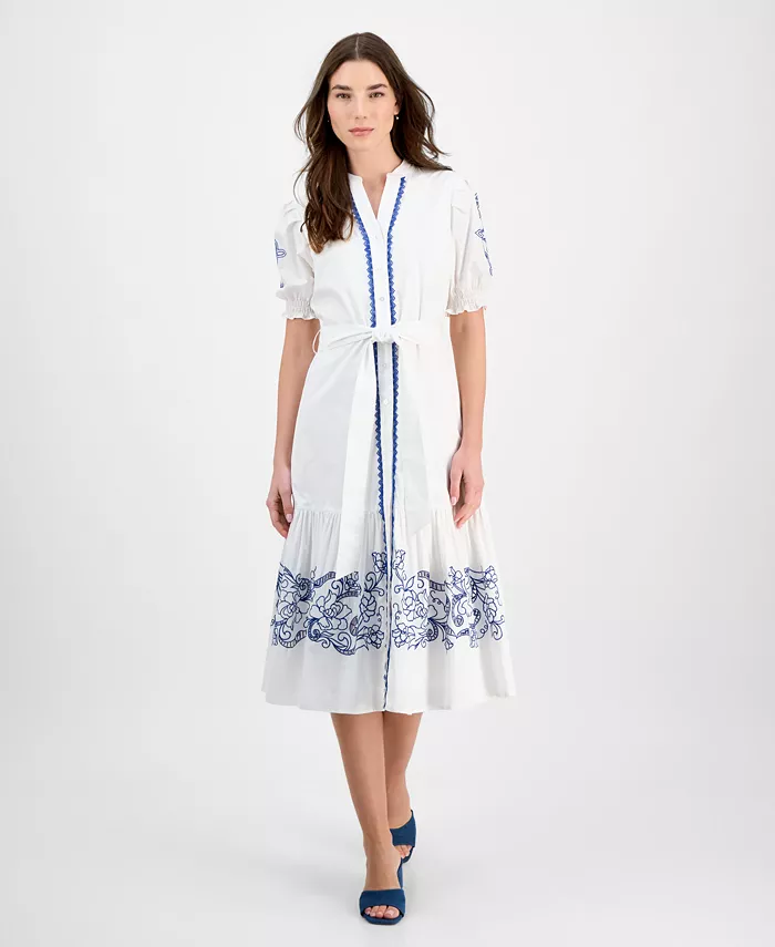 

Женское хлопковое платье с вышивкой Fit & Flare T Tahari, белый