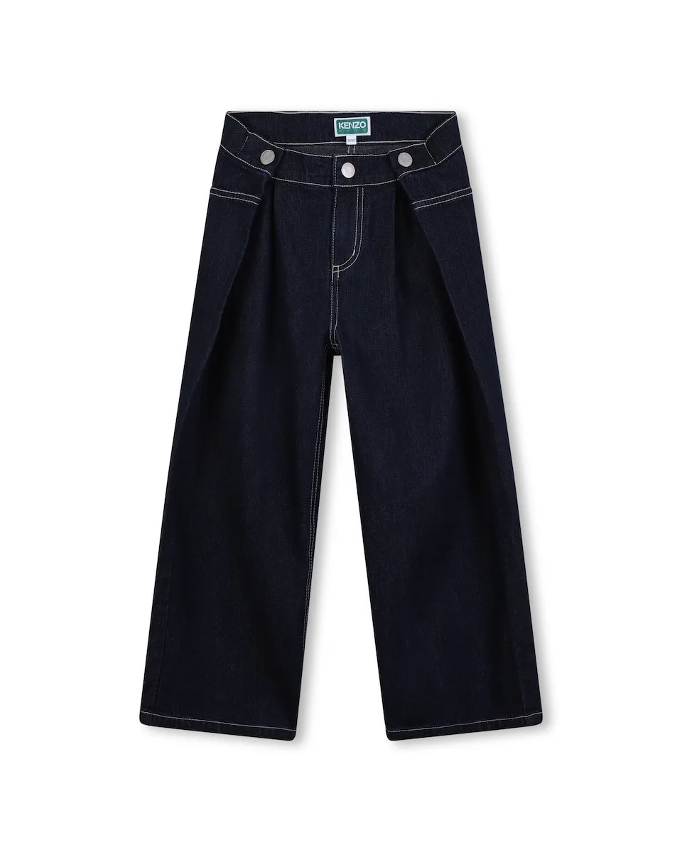 

Детские джинсы из хлопка с складками Kenzo Kids, темно-синий