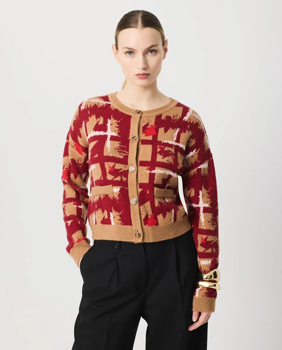 

Женская жаккардовая куртка в клетку с контрастной планкой, воротником, низом и манжетами Escorpion, песочный