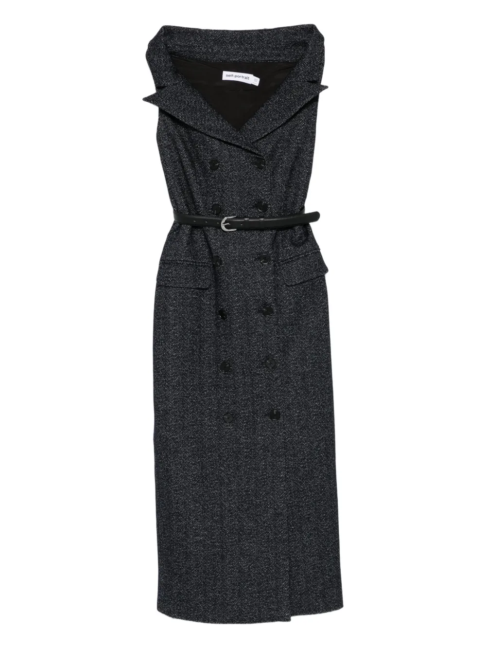 

Двубортное платье миди с поясом Self-Portrait, синий