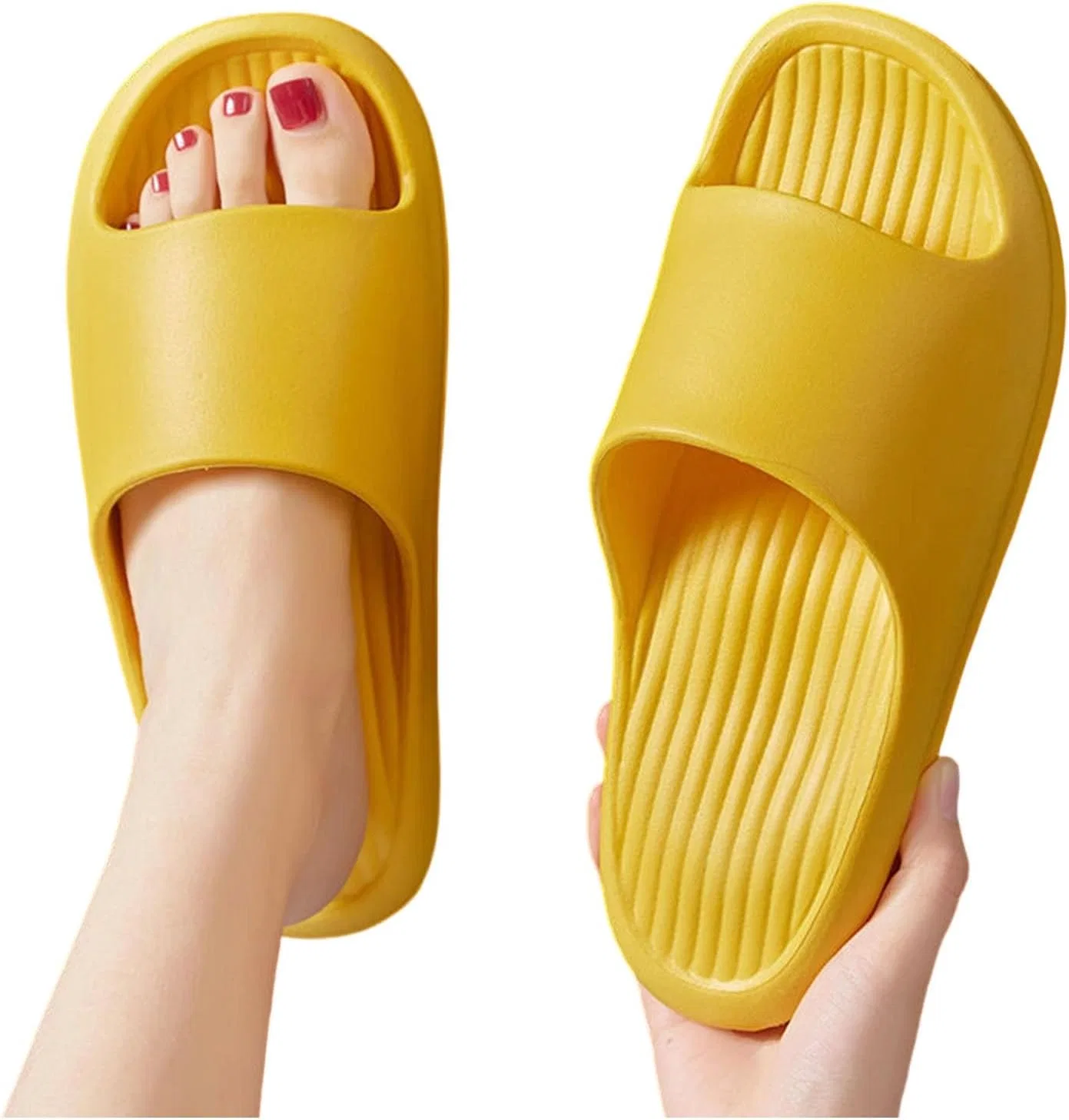 Шлепанцы Hausschuhe für Damen und Herren, Rutschfest Super Weich Wolke Schlappen Summer Unisex Badeschuhe Sandalen mit dicker Sohle Sommerpantoffeln Einfarbige Sauna Schuhe Verschleißfest Flache Schuhe Generisch, Gelb — фото 3