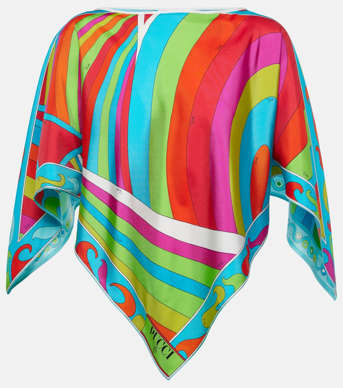 

Атласный топ из иридового шелка Pucci, Celeste/Arancio