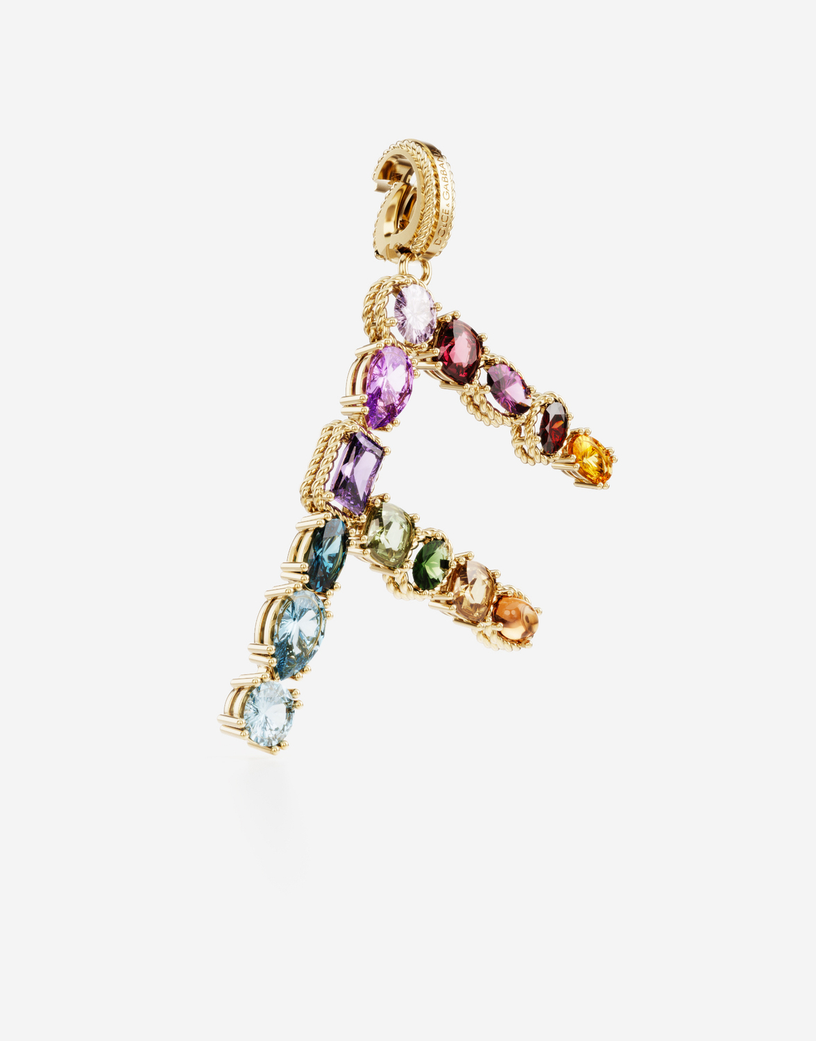 DOLCE & GABBANA Подвеска-буква F из желтого золота 750 пробы с разноцветными драгоценными камнями — фото 2