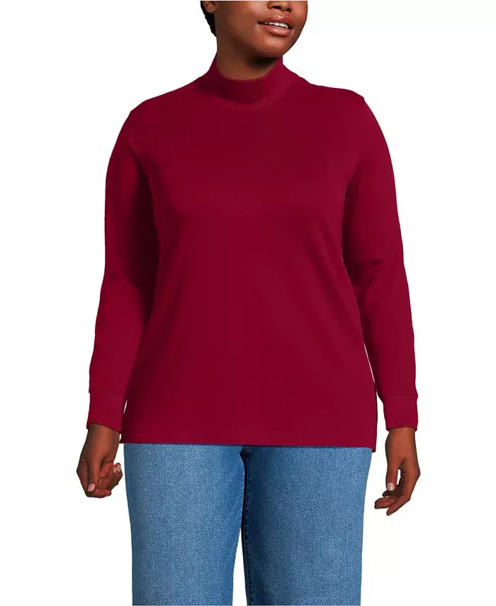 

Свободная футболка-водолазка с длинным рукавом из хлопка больших размеров Lands' End, красный