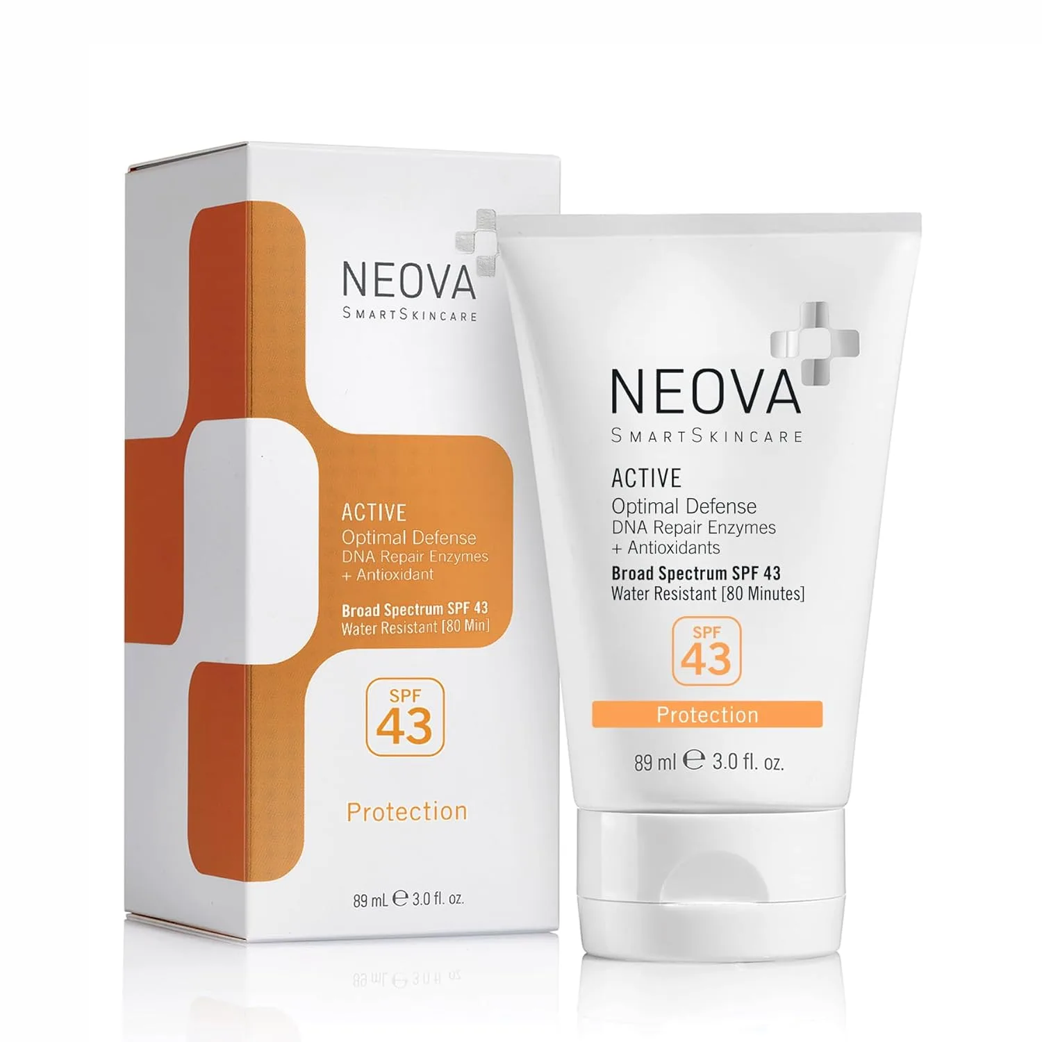 Солнцезащитный крем для тела NEOVA SmartSkincare Active, 3 жидких унции | Широкий спектр защиты SPF 43 | Цинк и октиноксат | Водостойкость до 80 минут