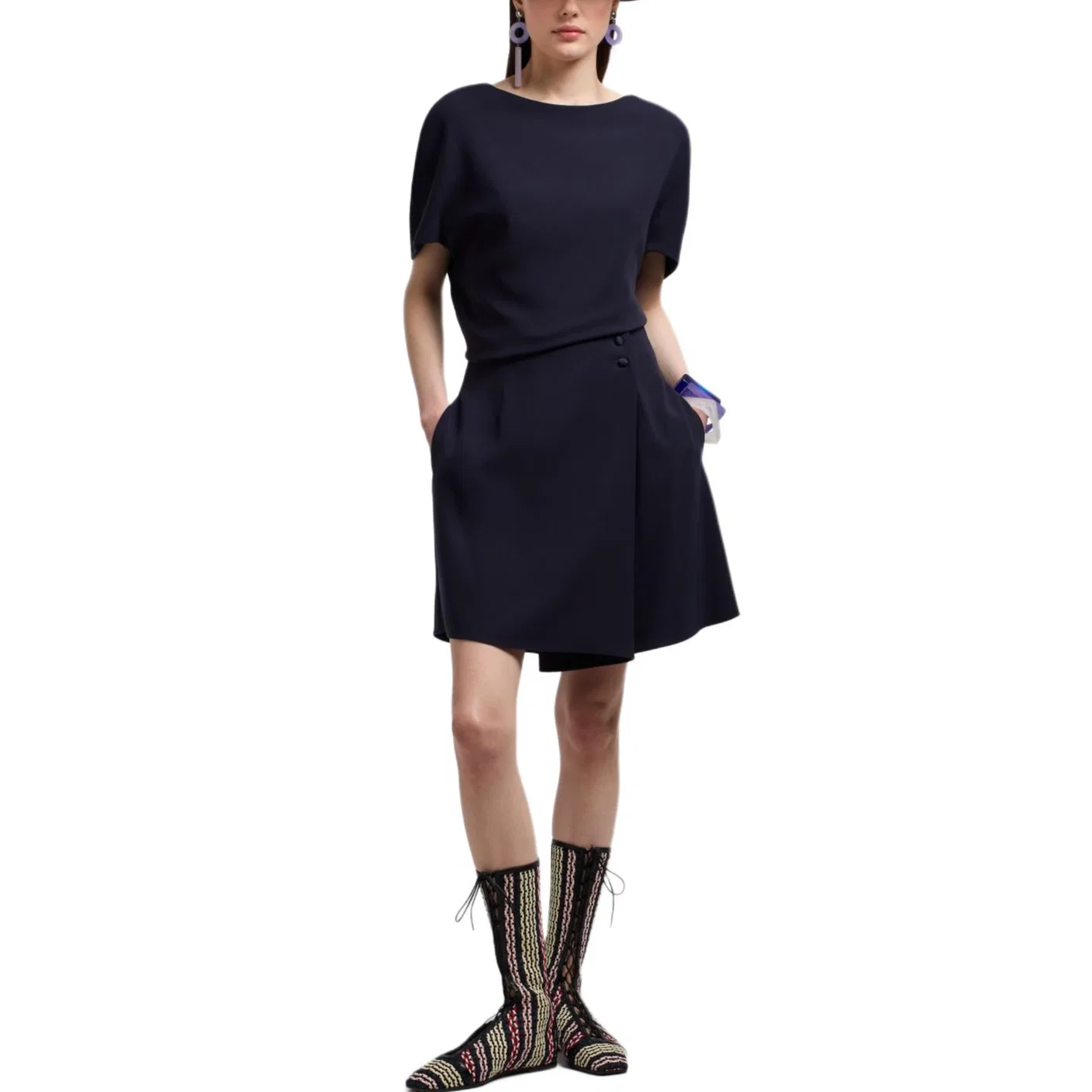 Повседневная юбка-шорты EMPORIO ARMANI Technical Cady синий — фото 3