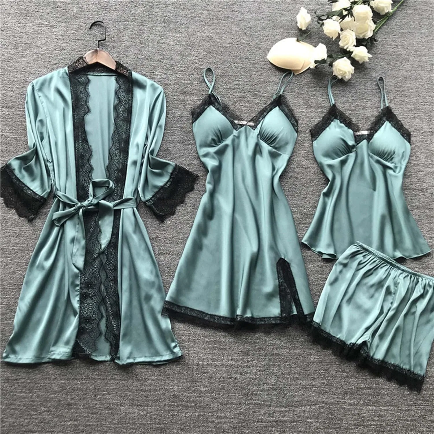 Комплект пижамы из шелкового сатина, Army Green — фото 2