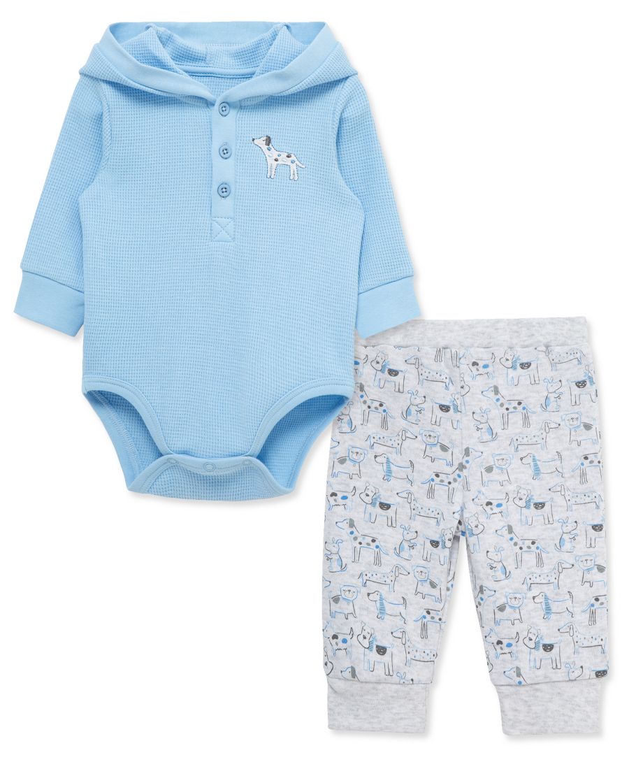 

Комплект из хлопкового боди и штанишек с изображением щенка для мальчика Little Me, Blue
