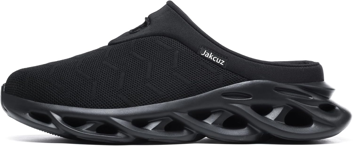 Jakcuz Men Slip On Mules Легкие кроссовки с открытой пяткой Дышащие прогулочные туфли, черный — фото 3