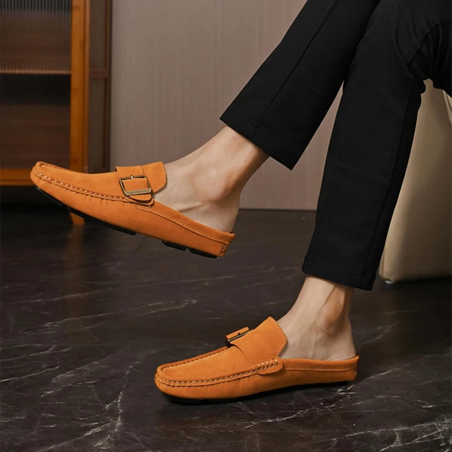 Мужские мюли, Suede, Loafers & Slip-Ons, Reddish Brown Aokisx — фото 2