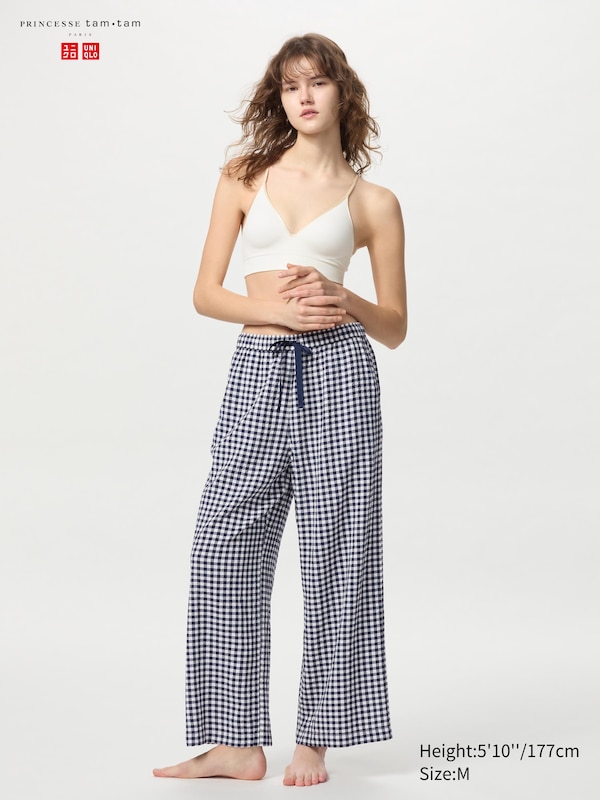 

Брюки сирсакер легкие (в клетку) Uniqlo, синий