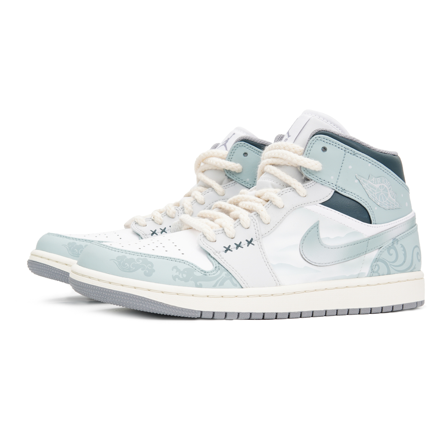 Винтажные баскетбольные кроссовки Air 1 High Top мужские бирюзовый Jordan, цвет морской волны — фото 4