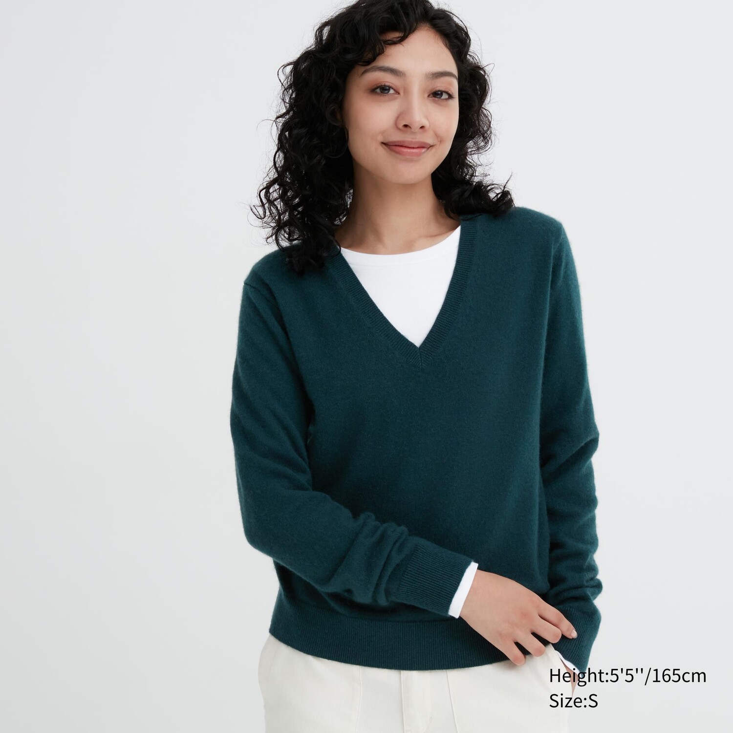 

Джемпер Uniqlo женский из кашемира с v-образным вырезом мягкий, темно-зеленый