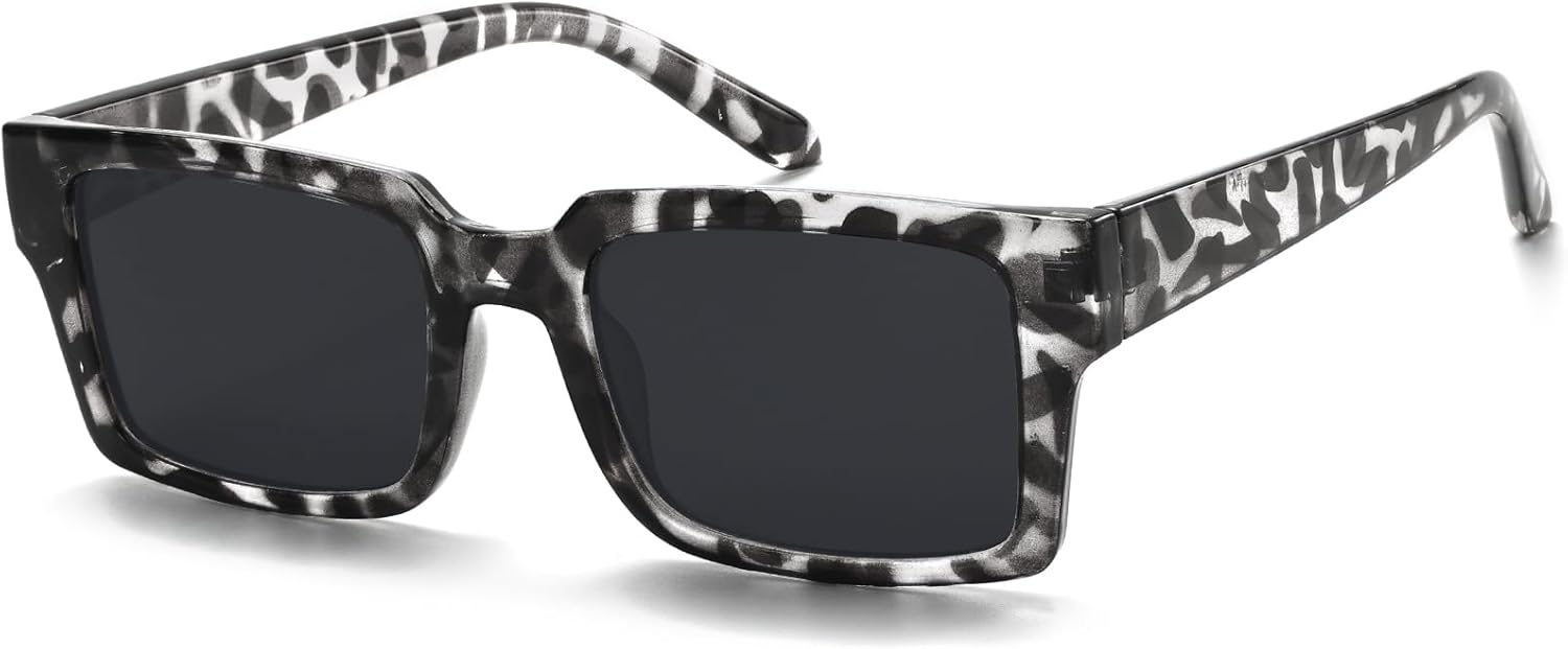 

Солнцезащитные очки IOHLNG в стиле ретро-винтаж для женщин и мужчин. Модные прямоугольные солнцезащитные очки с защитой от УФ-излучения, Black Tortoise Shell Frames + Grey Lens