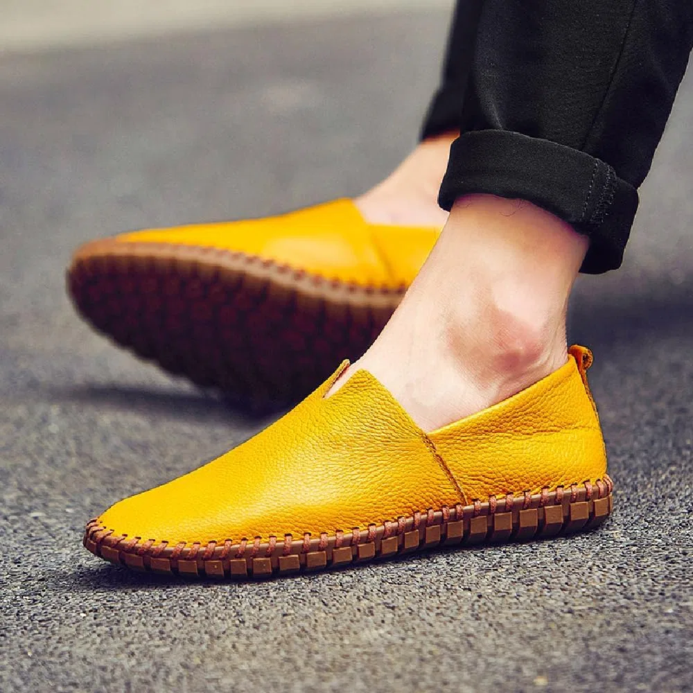 Лоферы кожаные Mens Non-Slip Loafers Leather Fashion Casual Shoes Outdoor Comfortable Walking Shoes Lightweight Oxfords, желтый Asifn — фото 2