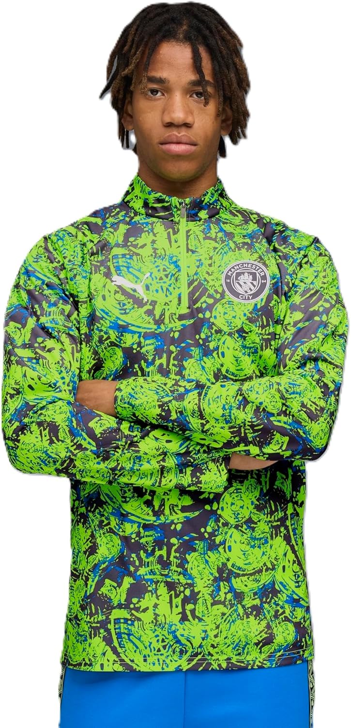 

Мужская футболка Puma 782170 MCFC PM 1/4 на молнии, синий/зеленый