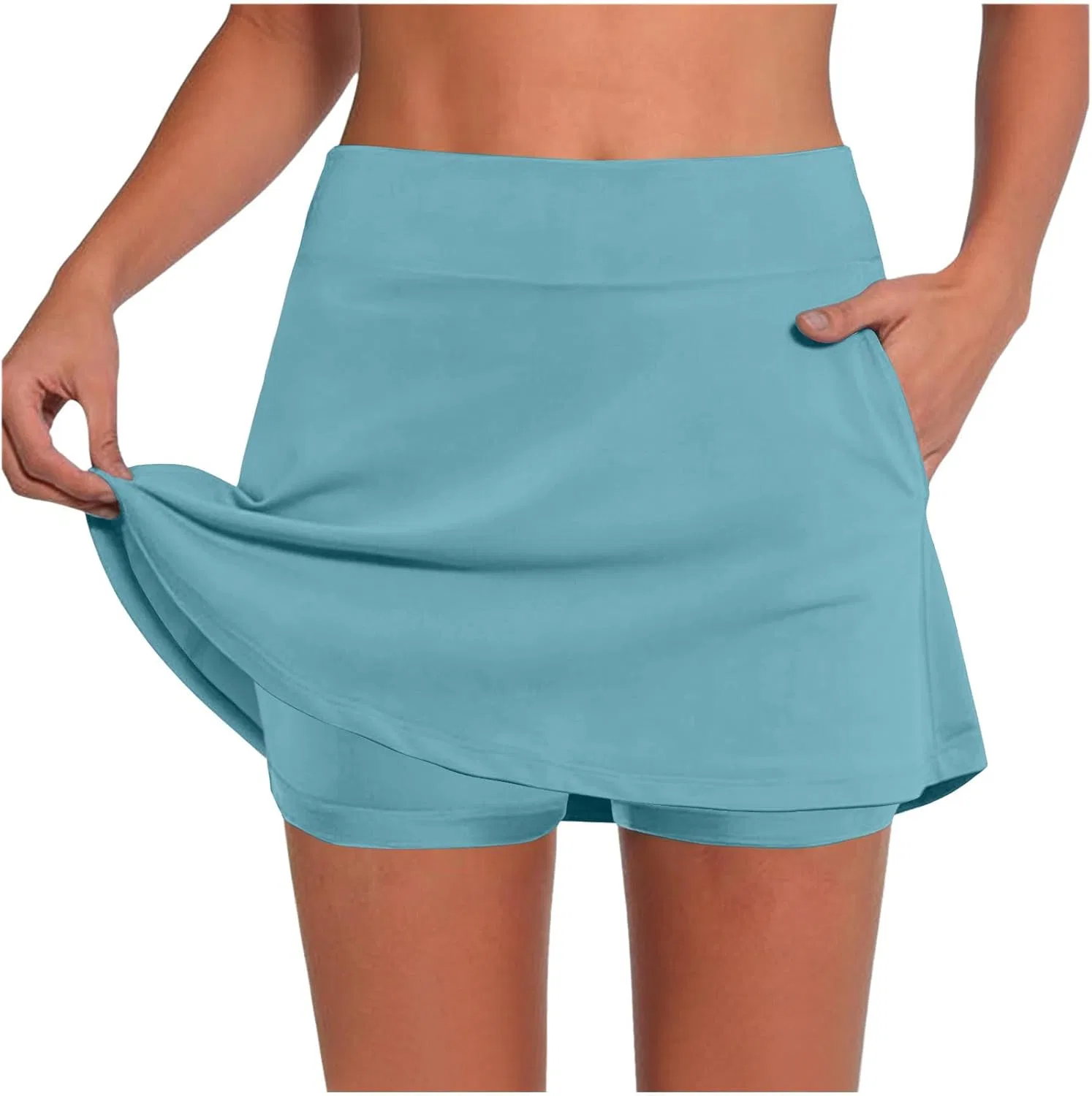 Спортивная юбка-шорты с высокой талией, Light Blue, Elastic High Waist