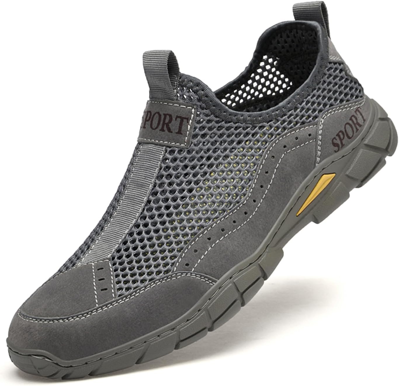 

Мужские кроссовки Crepuscute с сеткой, плоская подошва, легкая носка, дышащие, противоскользящие, для улицы, походов и прогулок, летние пляжные сандалии, повседневная спортивная обувь, серый